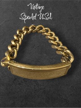 Vintage Spidel USA Gold Tone ID Chain Bracelet 7” Engraved Personalized 1970s